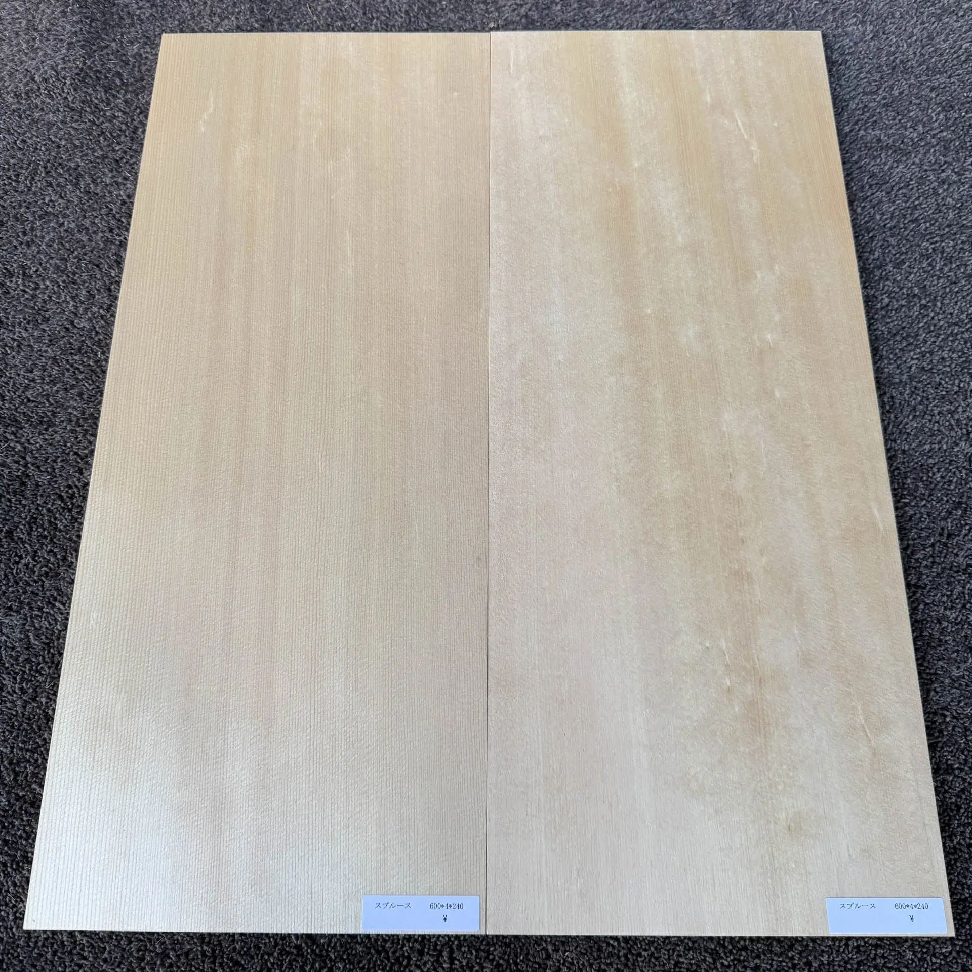 選別させ色合わせが行われたスプルース楽器材のセット