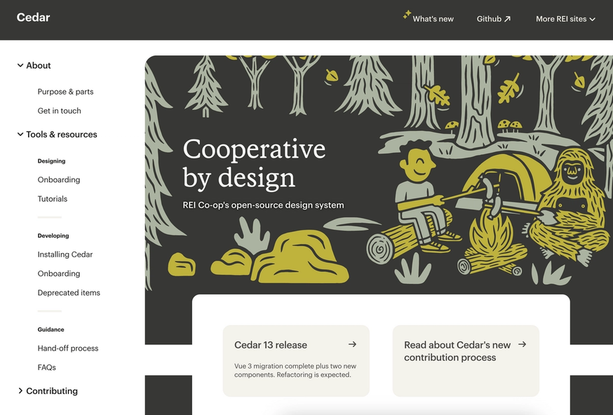 A screenshot of REI's design system, Cedar