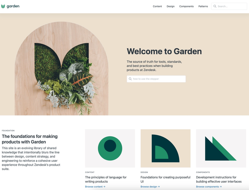 A screenshot of Zendesk's design system, Garden