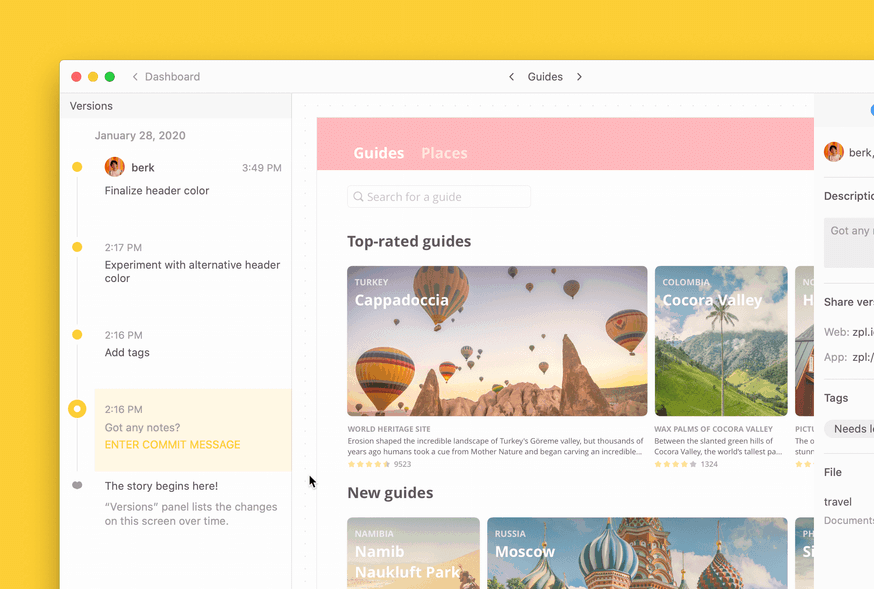 Versions in Zeplin
