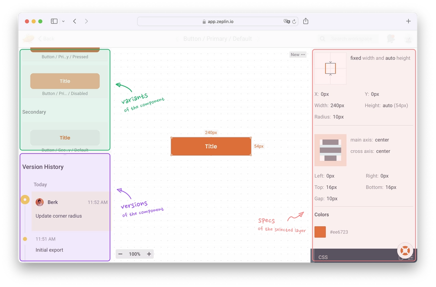 Design system component details in Zeplin