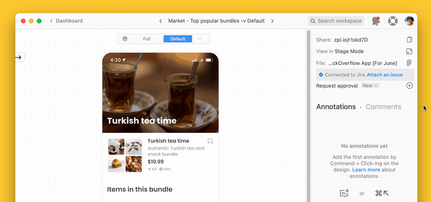 GIF of Approvals in Zeplin for Stakeholder approval
