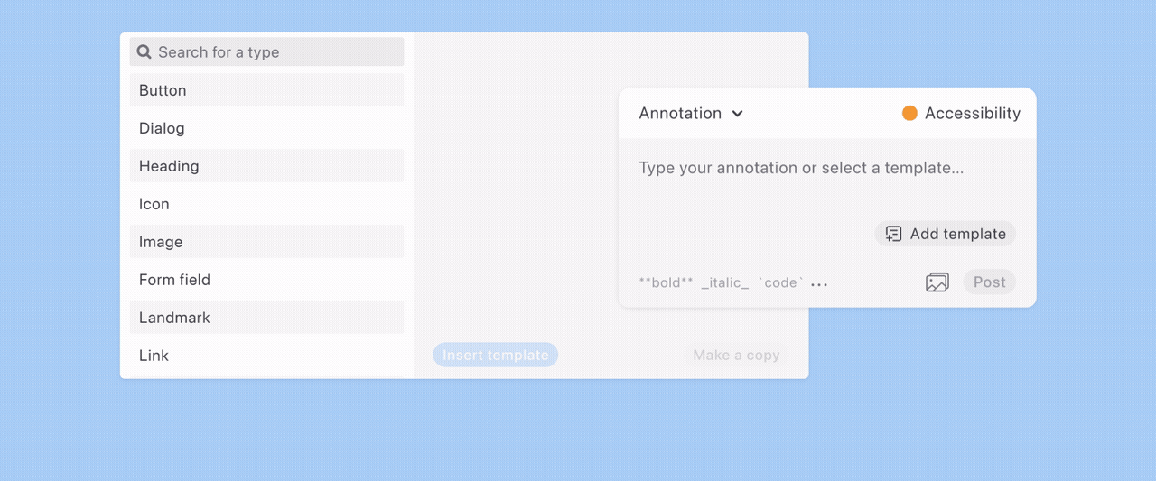 An annotation template being selected from the list
