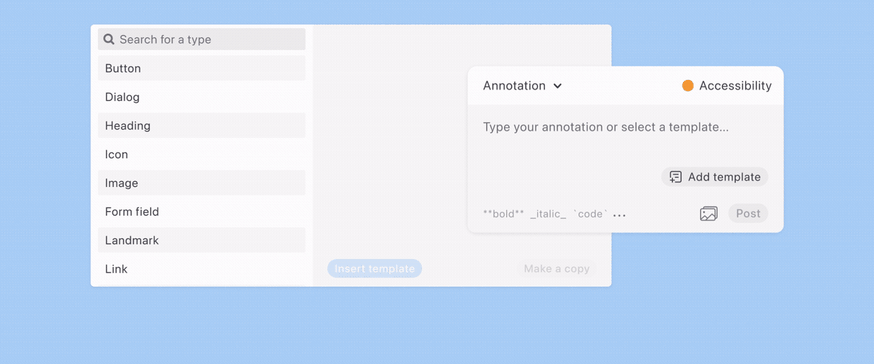 An annotation template being selected from the list