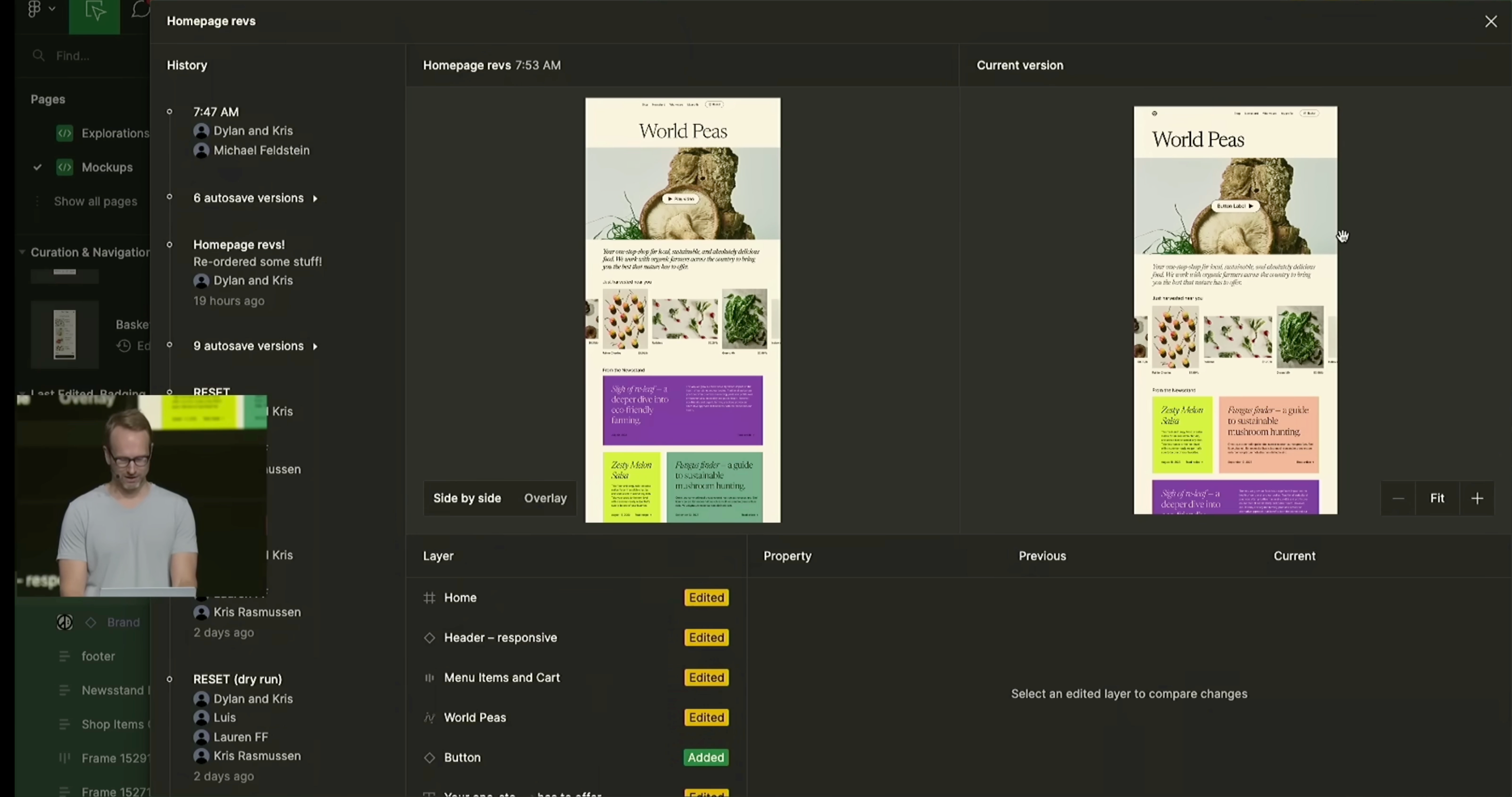 A screenshot from Figma's demo of the new "Compare Changes" feature.