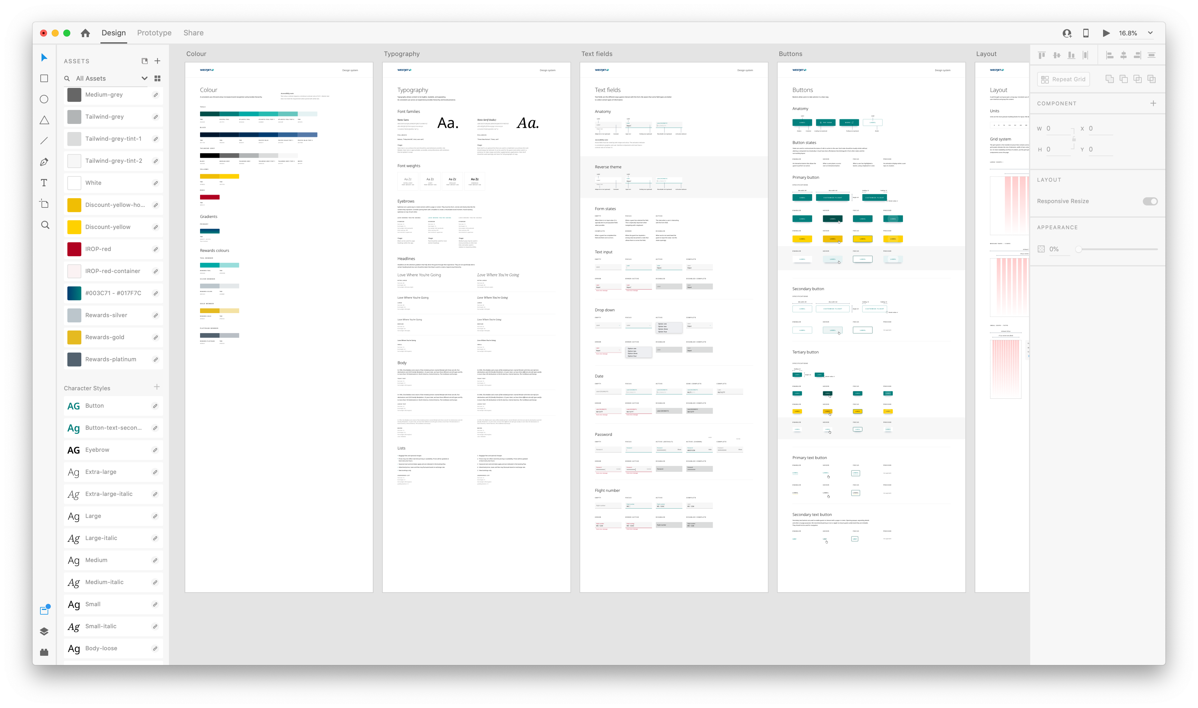 WestJet’s design system in Adobe XD