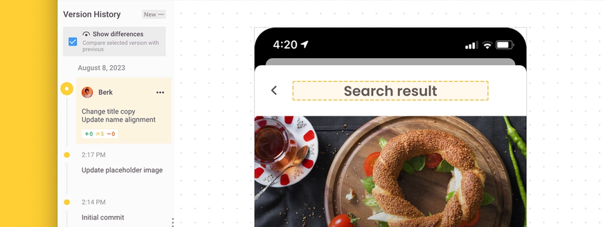Screenshot of Version Diff Change Indicator in Zeplin