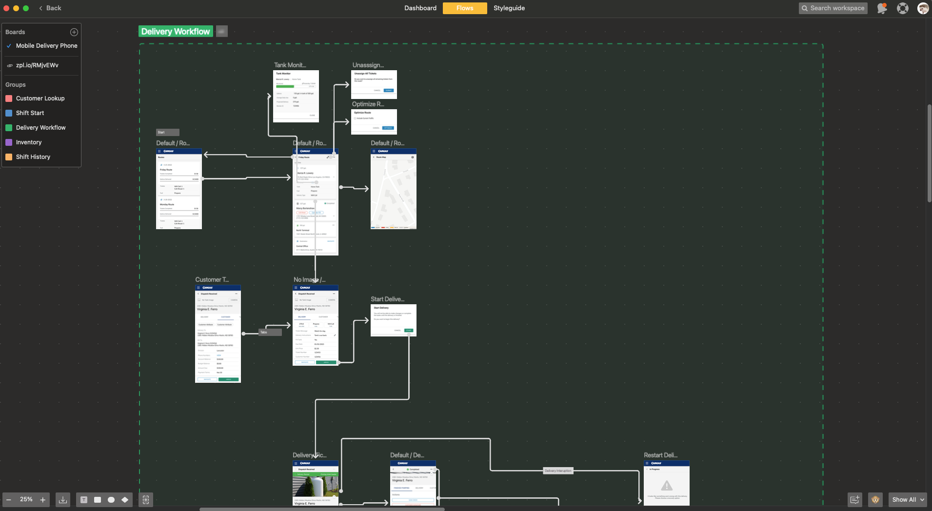 Screenshot of Flows. in Zeplin for UX documentation