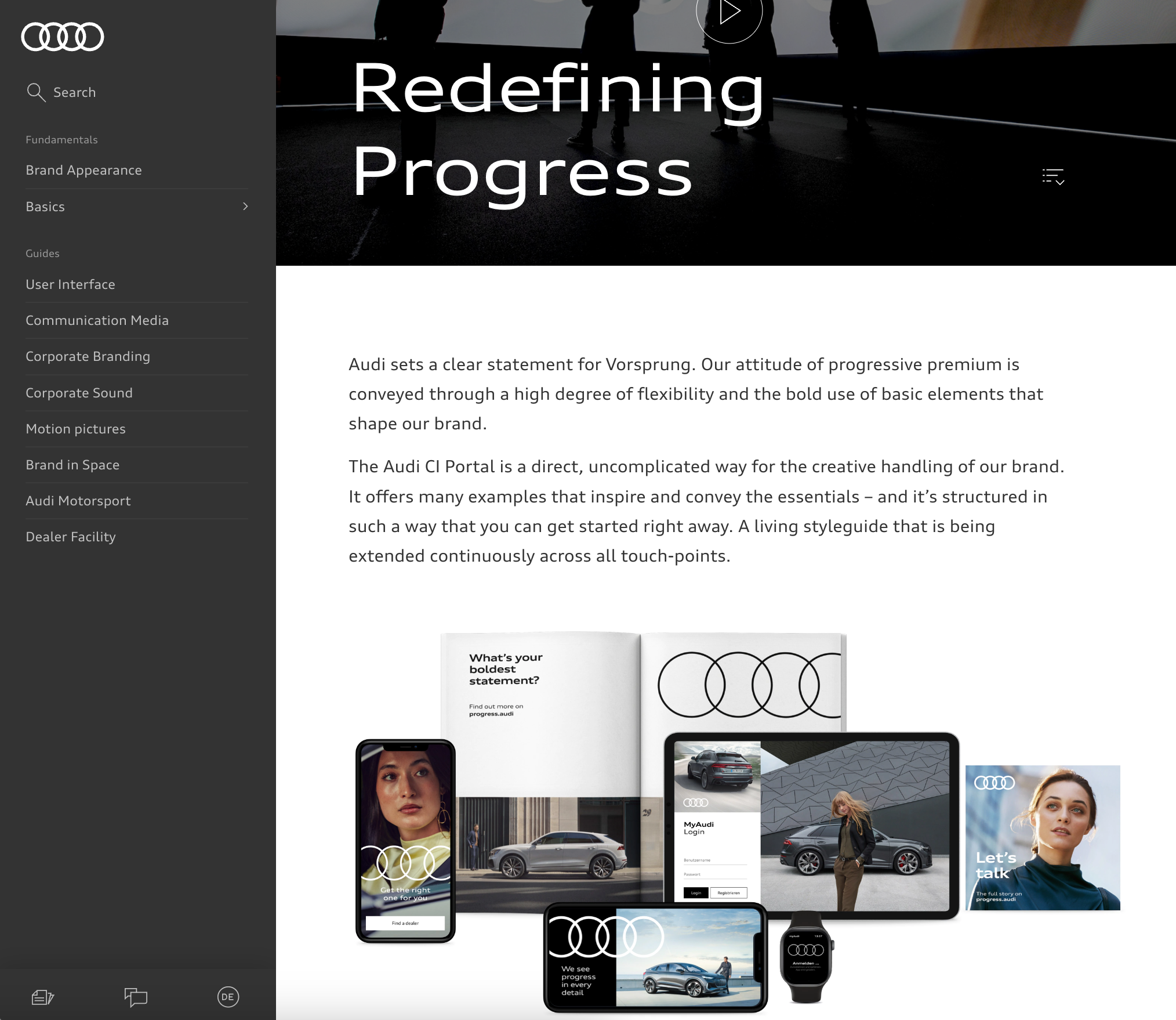 A screenshot of Audi's design system, CI Portal