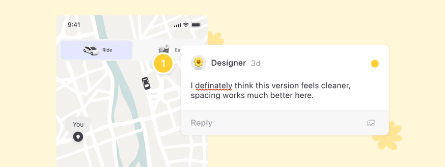 UI showing in-text spell check highlighting a typo in a comment