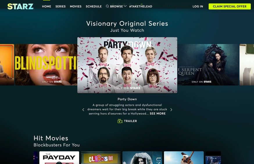 Screenshot of STARZ app homescreen