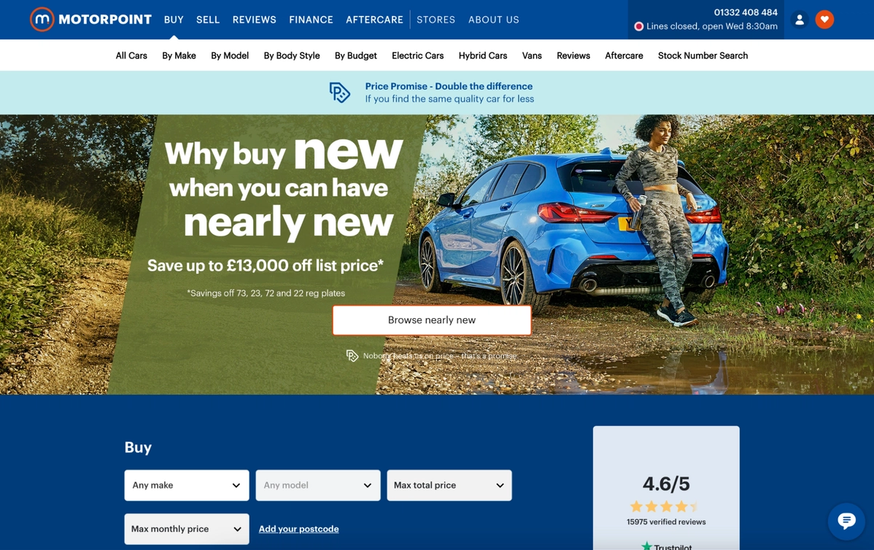 Motorpoint website homepage