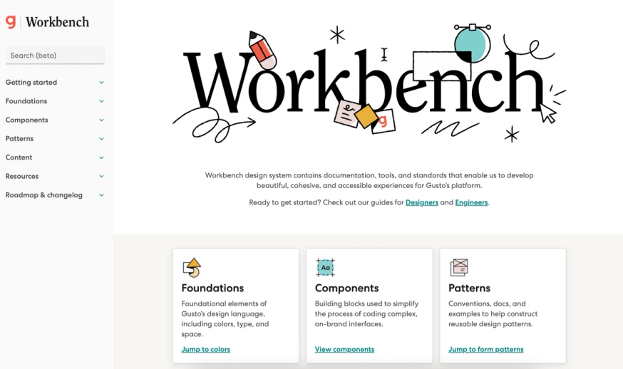 Screenshot of Gusto's design system, Workbench