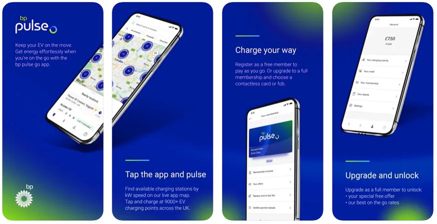 A collection of screenshots from the bp pulse app