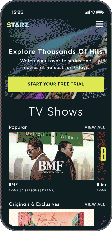 GIF of STARZ mobile app