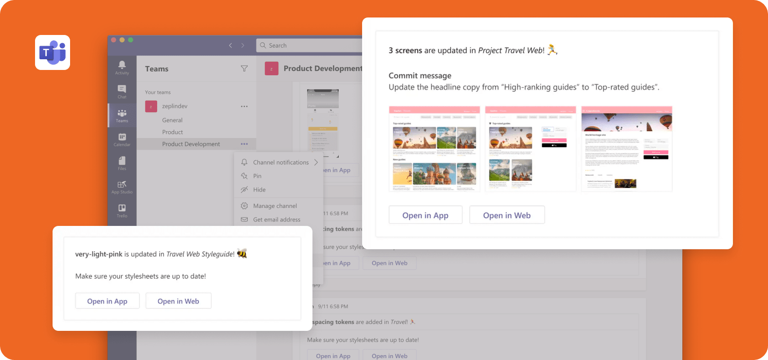 Image showing how Zeplin integrates with Microsoft Teams