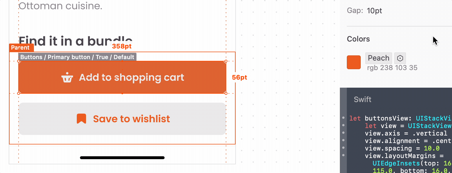 GIF of inspecting Figma Variables in Zeplin