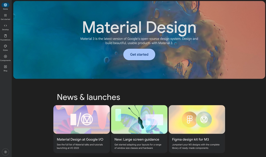 A screenshot of Google's design system, Material 3