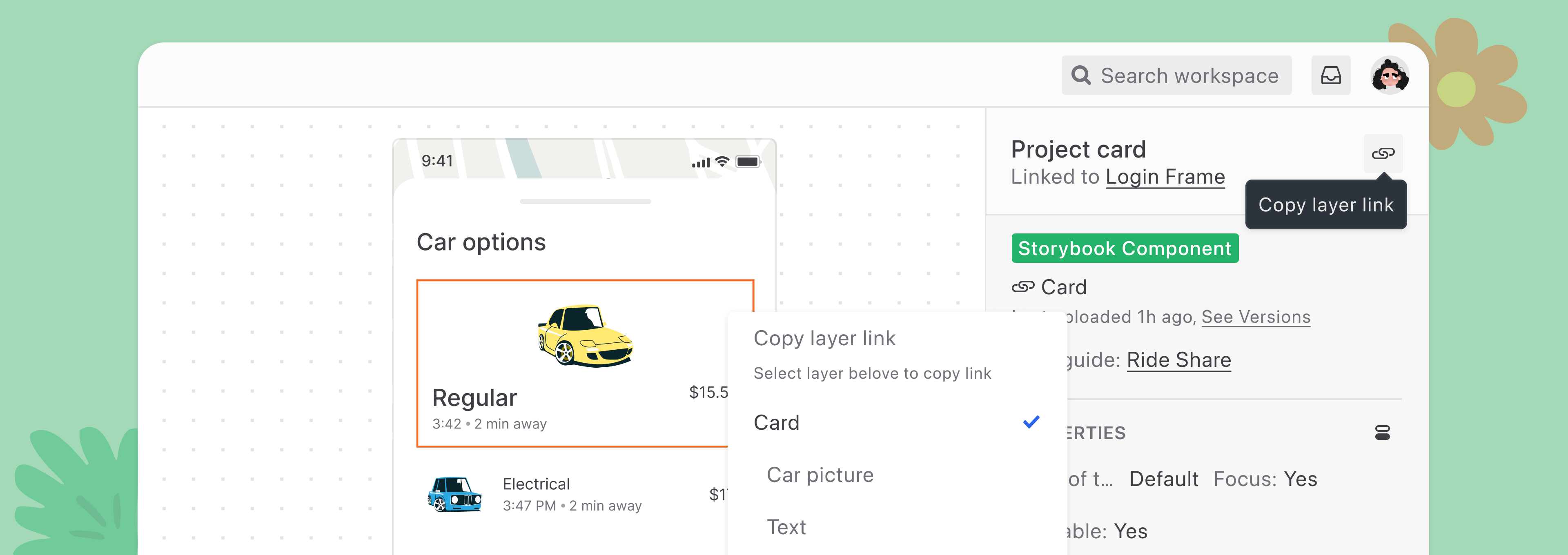 UI showing an option to copy a link to a selected layer