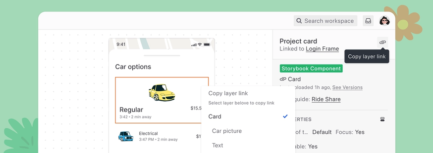 UI showing an option to copy a link to a selected layer