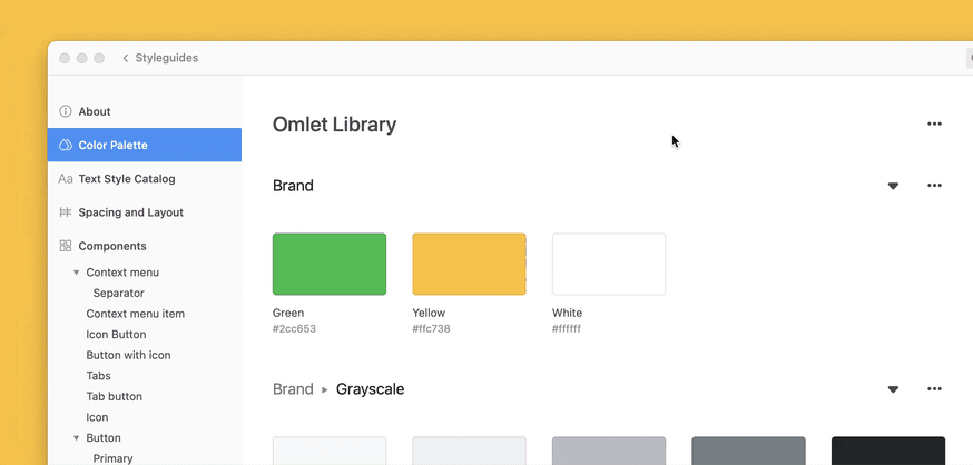 Design system Color Palette in Zeplin