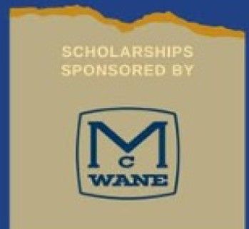A blue and tan graphic with text reading “Scholarships Sponsored By” above the McWane logo, which has a large blue “M” and “C WANE” below it.