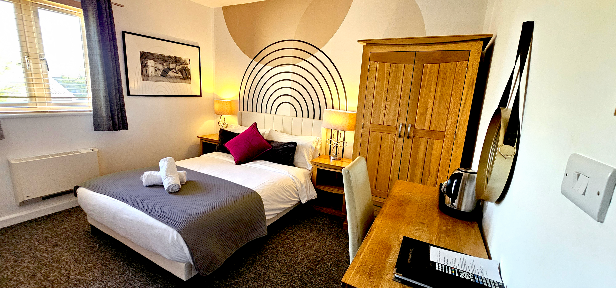 Stylish double room with desk & hard wood wardrobe