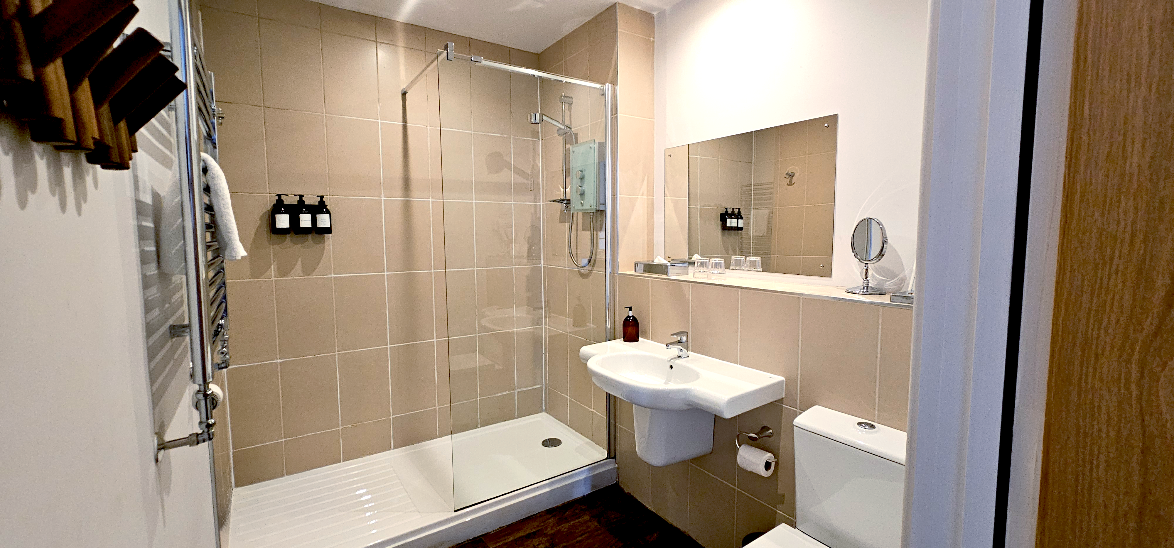 Studio Suites all have large bathrooms with walk in showers