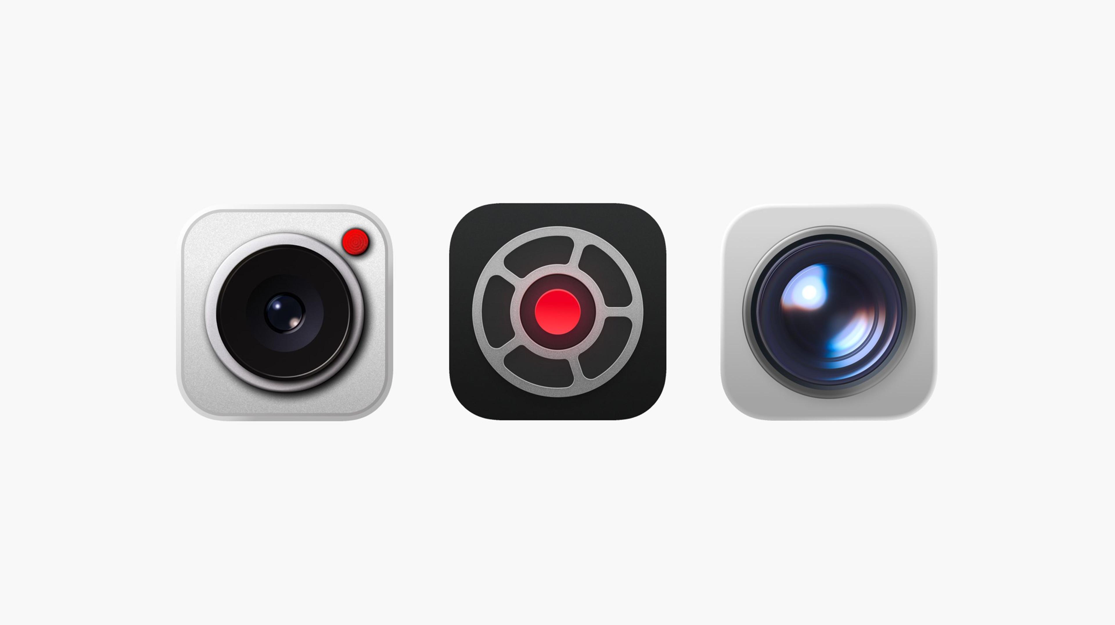 Three iPhone camera app icons shown side by side on a plain background