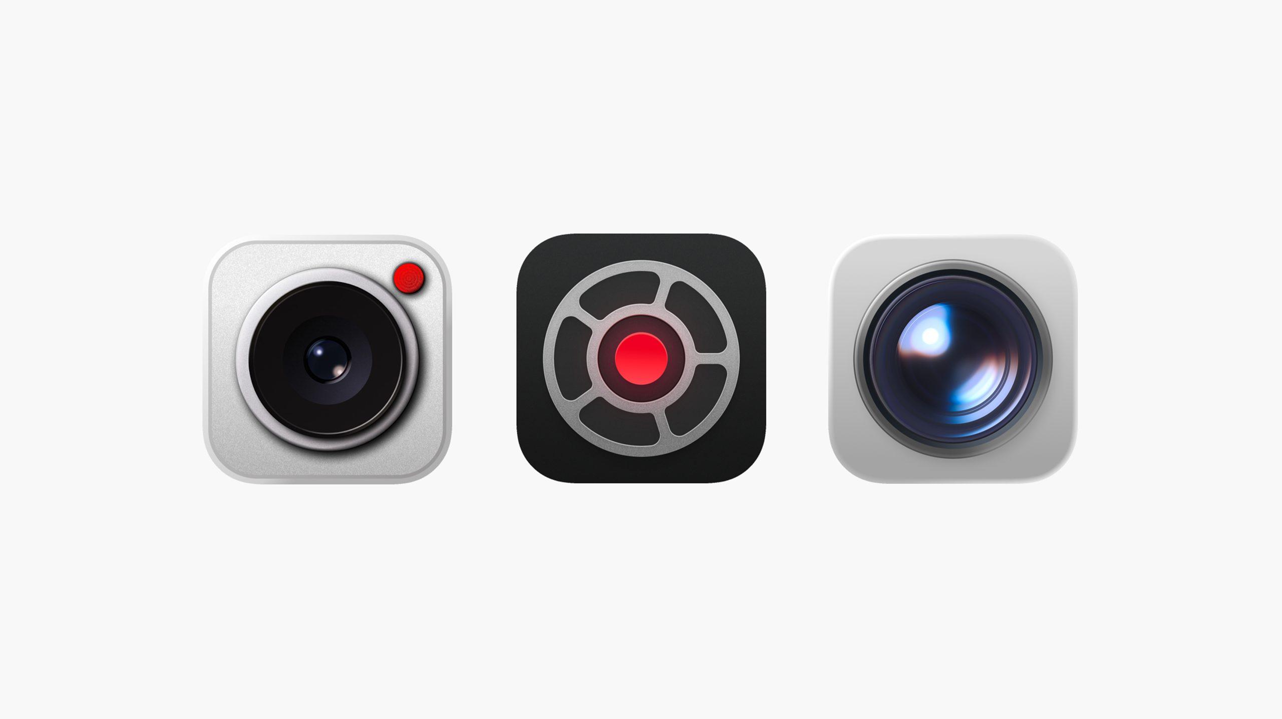 Three iPhone camera app icons shown side by side on a plain background
