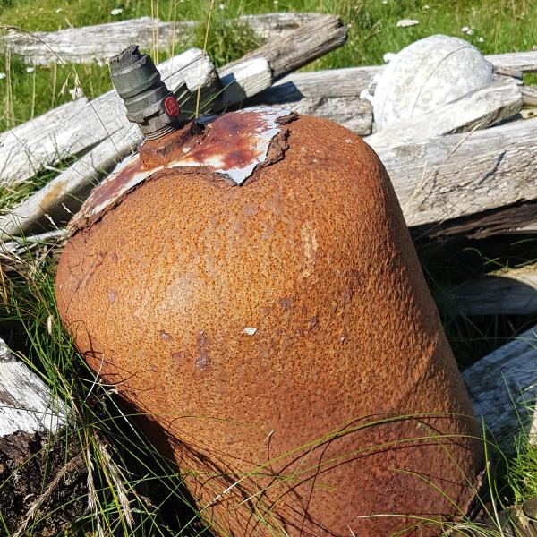 Rusty jug in nature.
