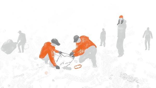 Graphical illustration of people performing clean-up activities.