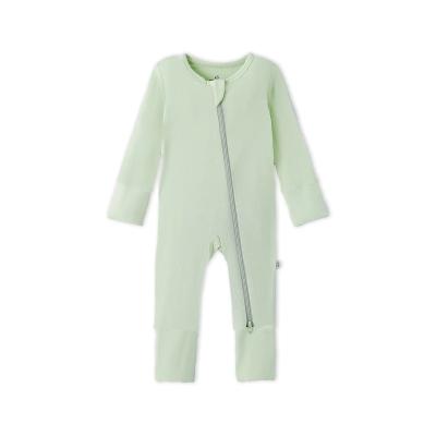 Sage green convertible baby footie pajamas with two-way zipper