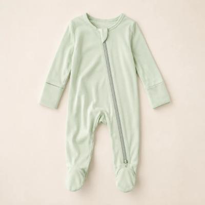 Soft bamboo zip footie pajamas in sage green