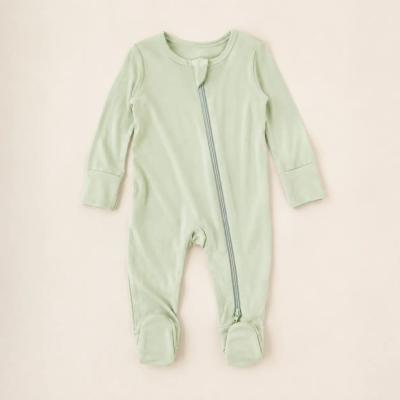 Soft bamboo zip footie pajamas in sage green