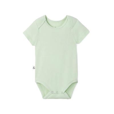 Sage green short-sleeve baby bodysuit with snap closure