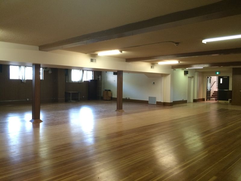 The Downstairs Hall, empty, seen from the stairs