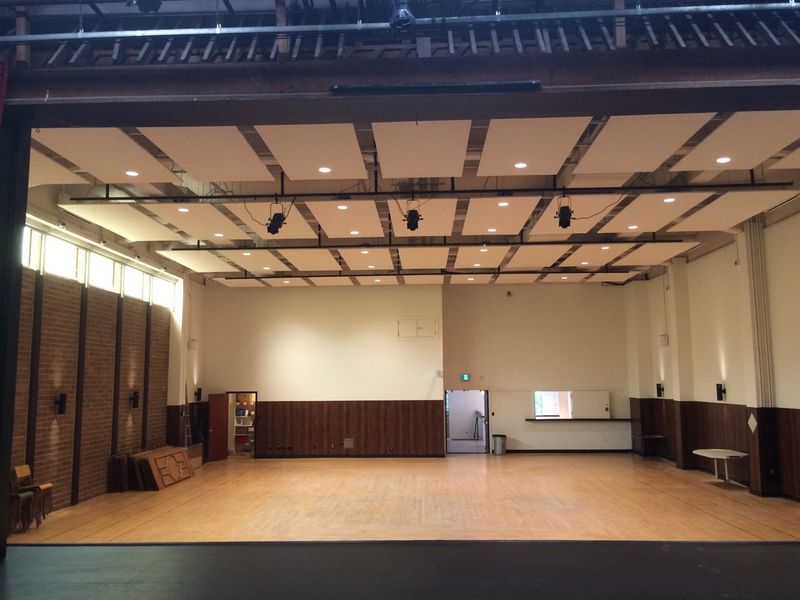 The Upstairs Hall from the stage, looking back across the floor to the entrance