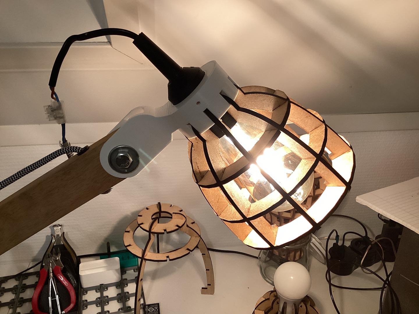 handmade wooden cage lamp