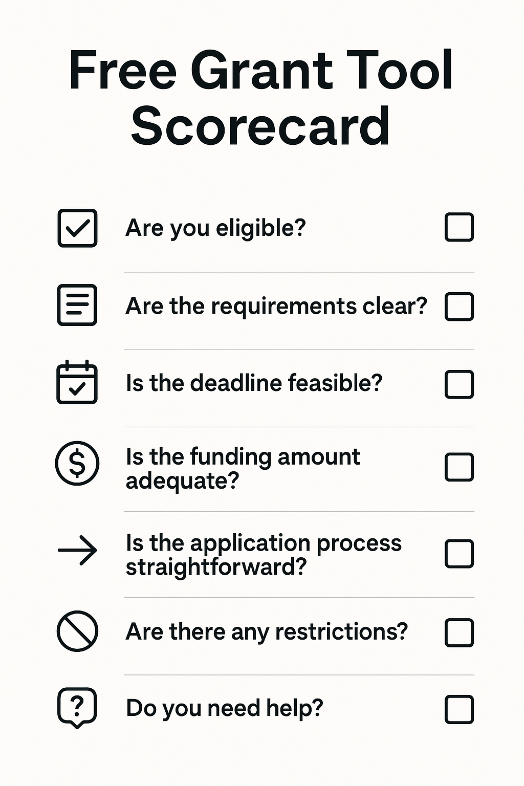 Minimal infographic scorecard for choosing free grant writing tools