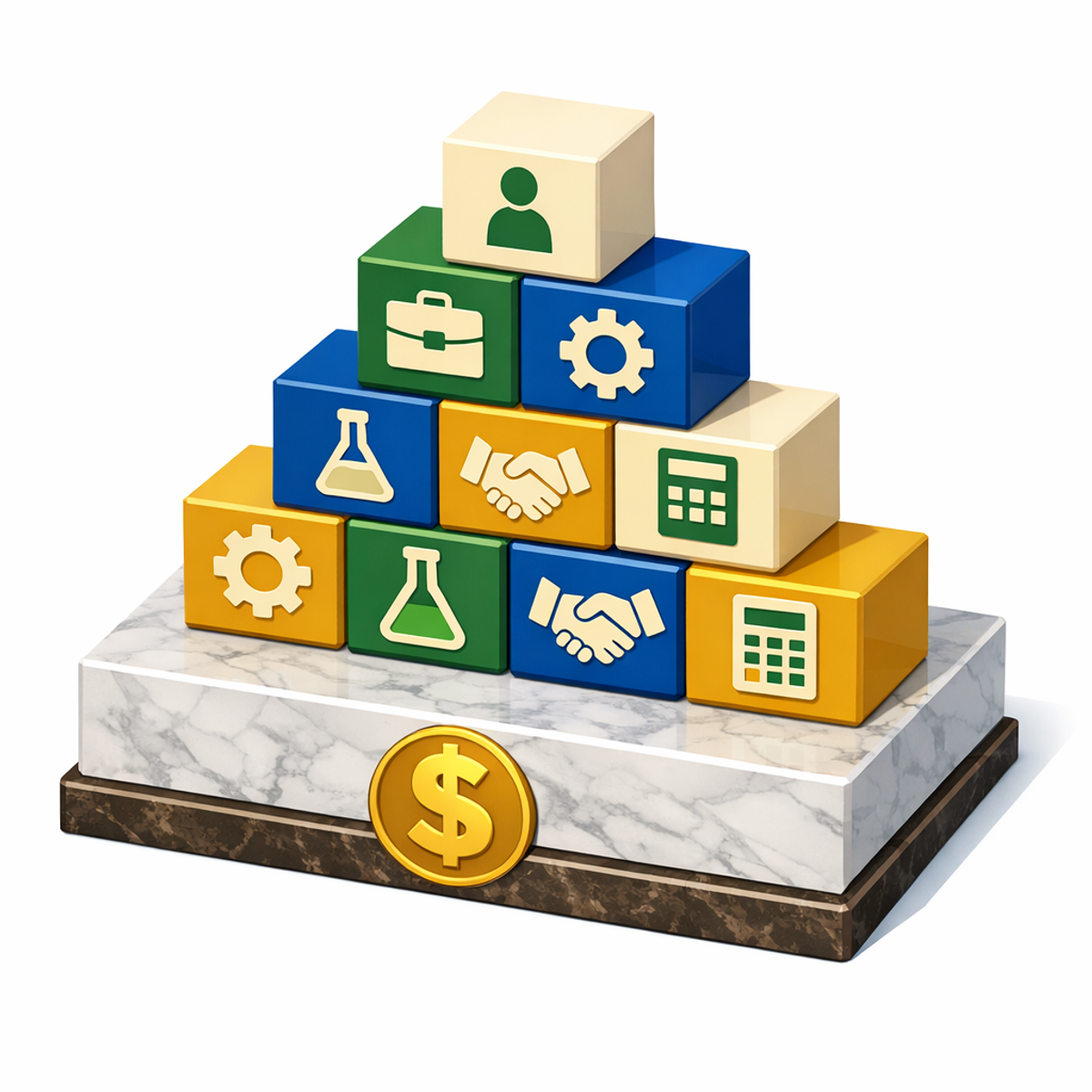 Abstract illustration of grant budget categories organized as building blocks