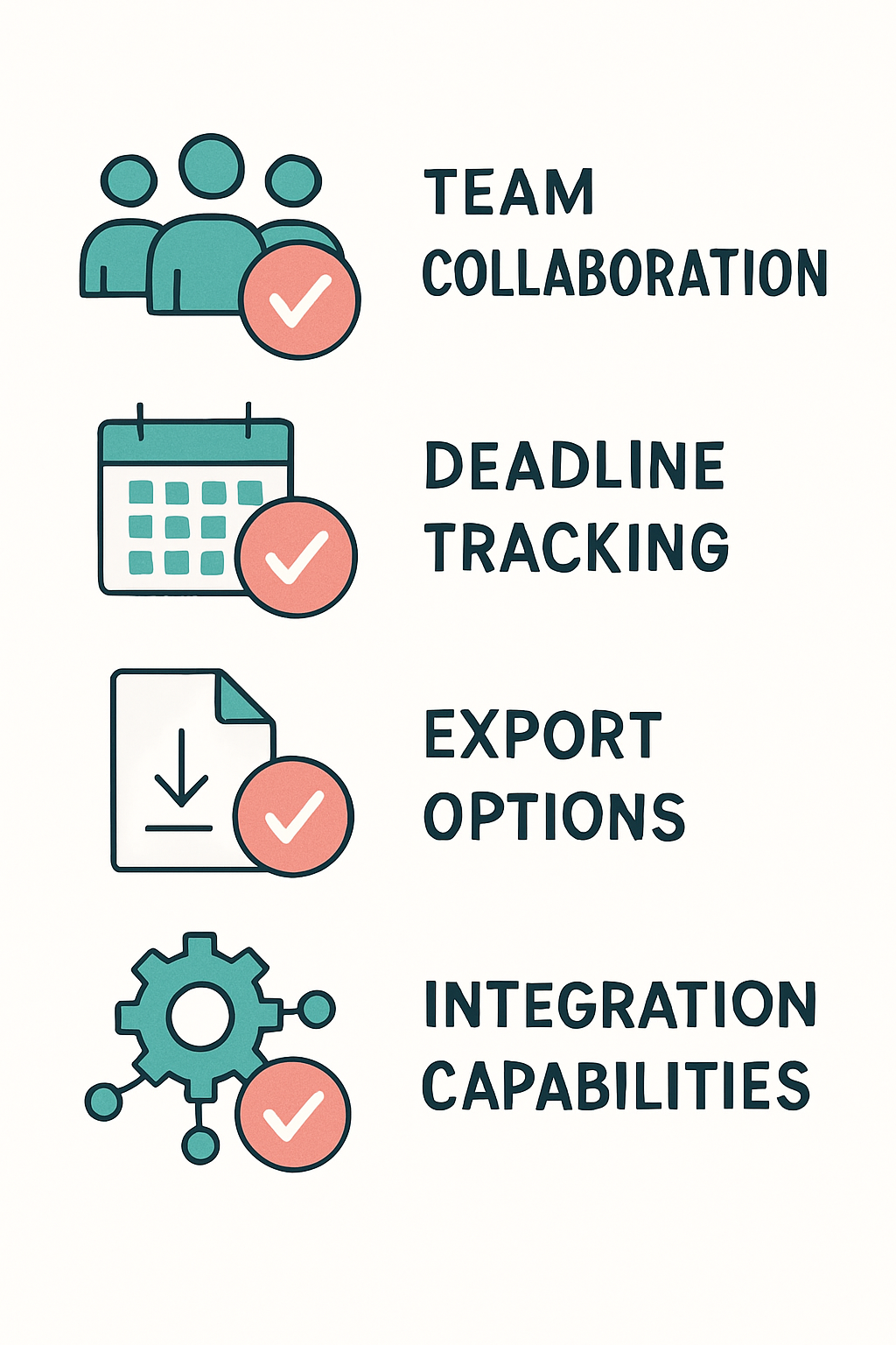 Checklist graphic showing key features to look for in free grant proposal software including collaboration, deadlines, exports, and integrations