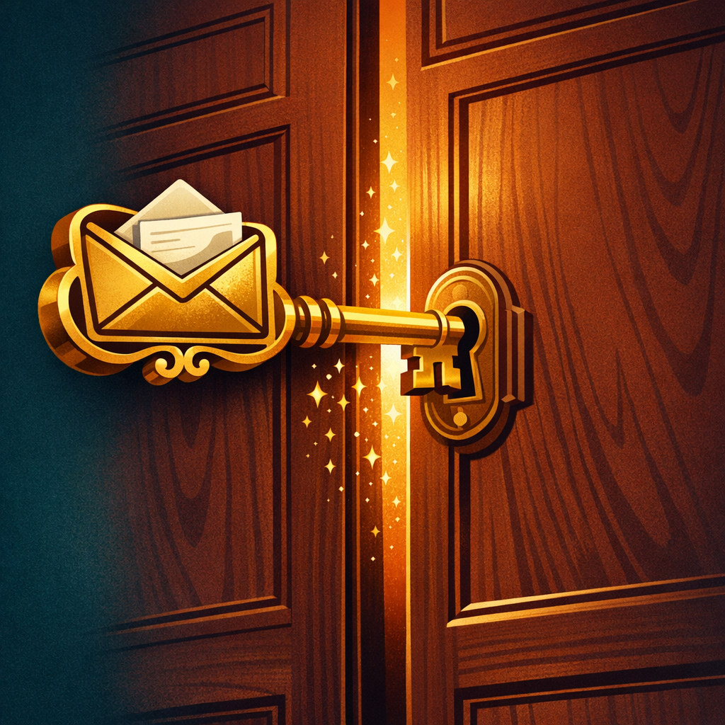 Conceptual illustration of a grant cover letter as a key opening a door to funding