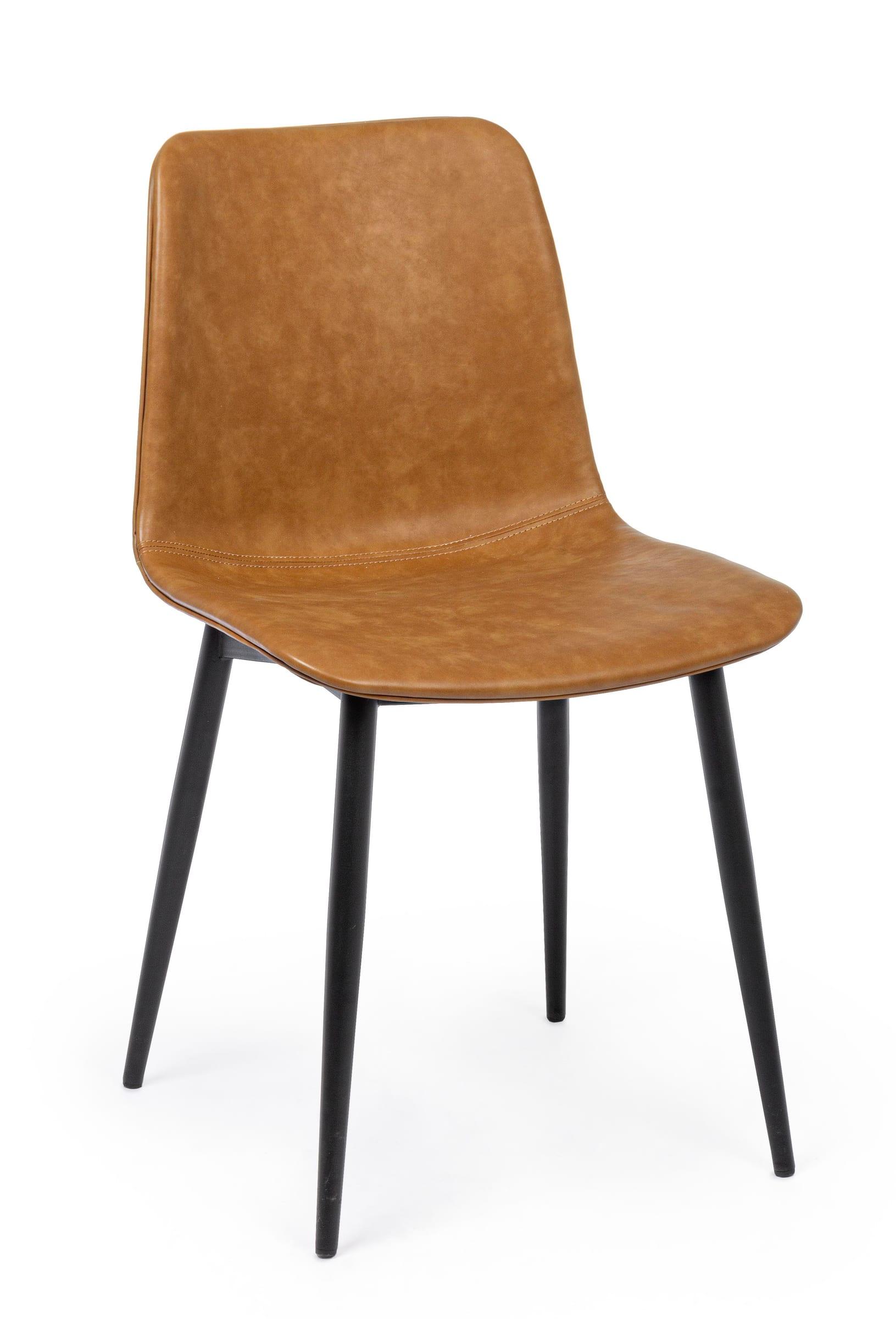 Sedia Plutonio, cuoio vintage con gambe nere