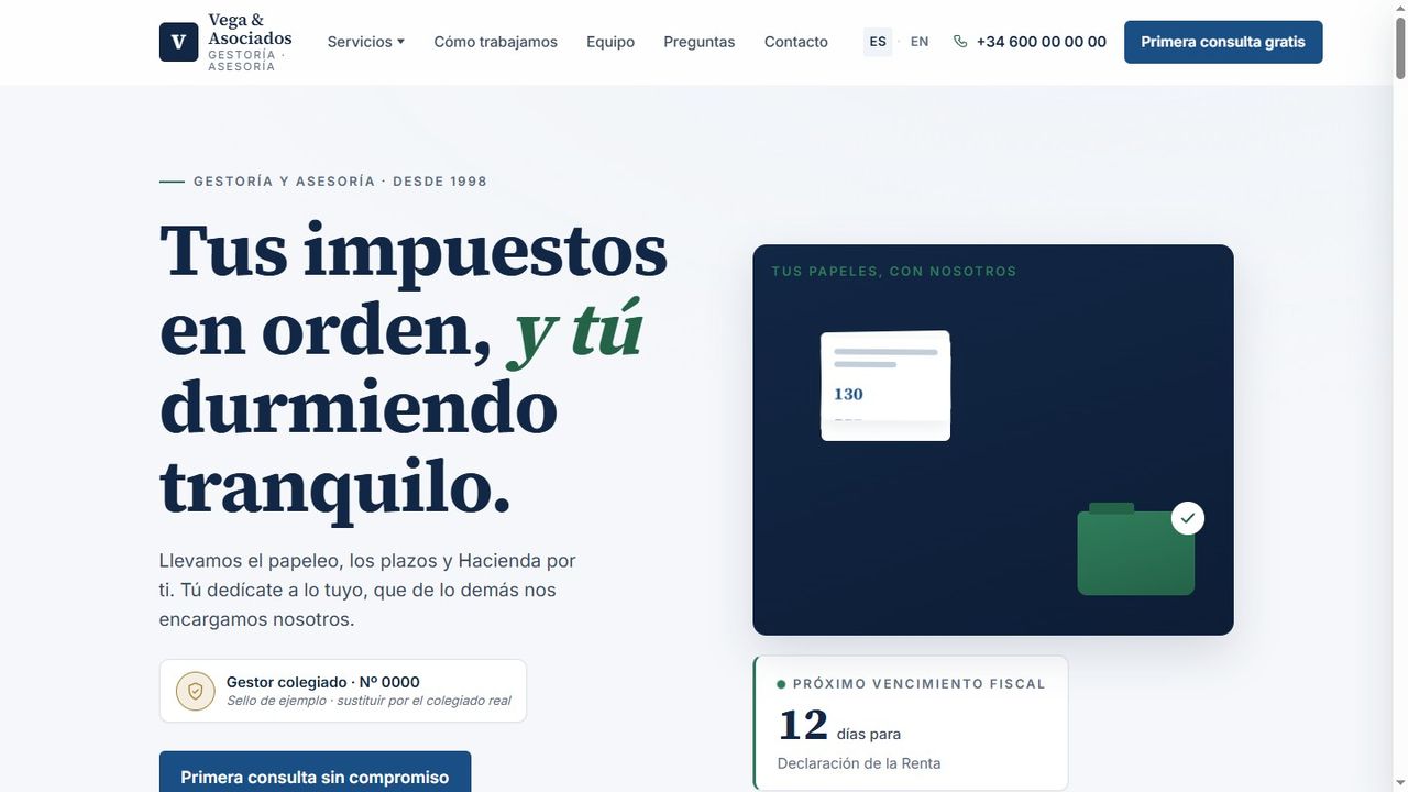 Demo de web para Vega & Asociados — Tax & Legal