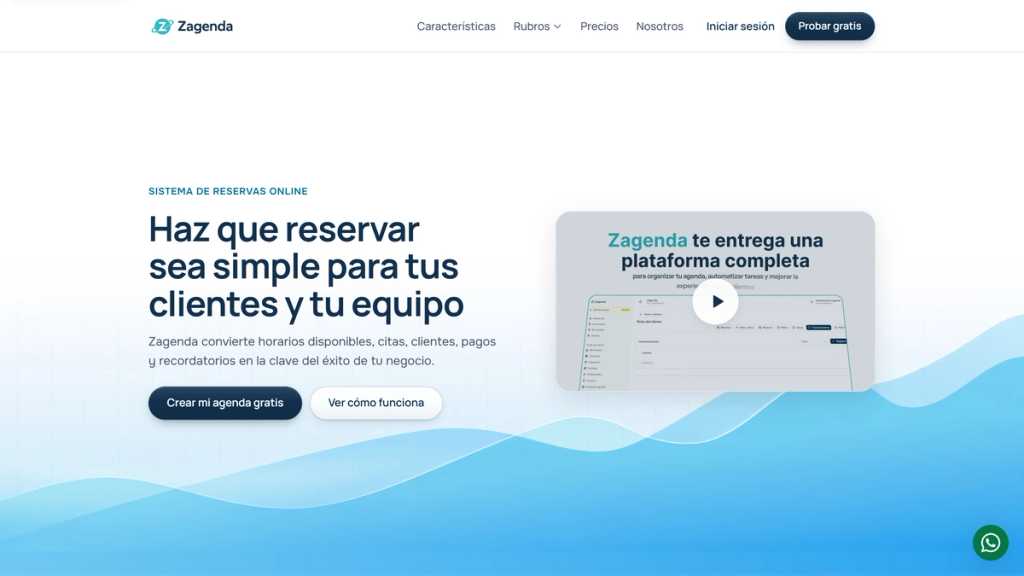 Portada de zagenda.net con los botones Probar gratis y Crear mi agenda gratis destacados