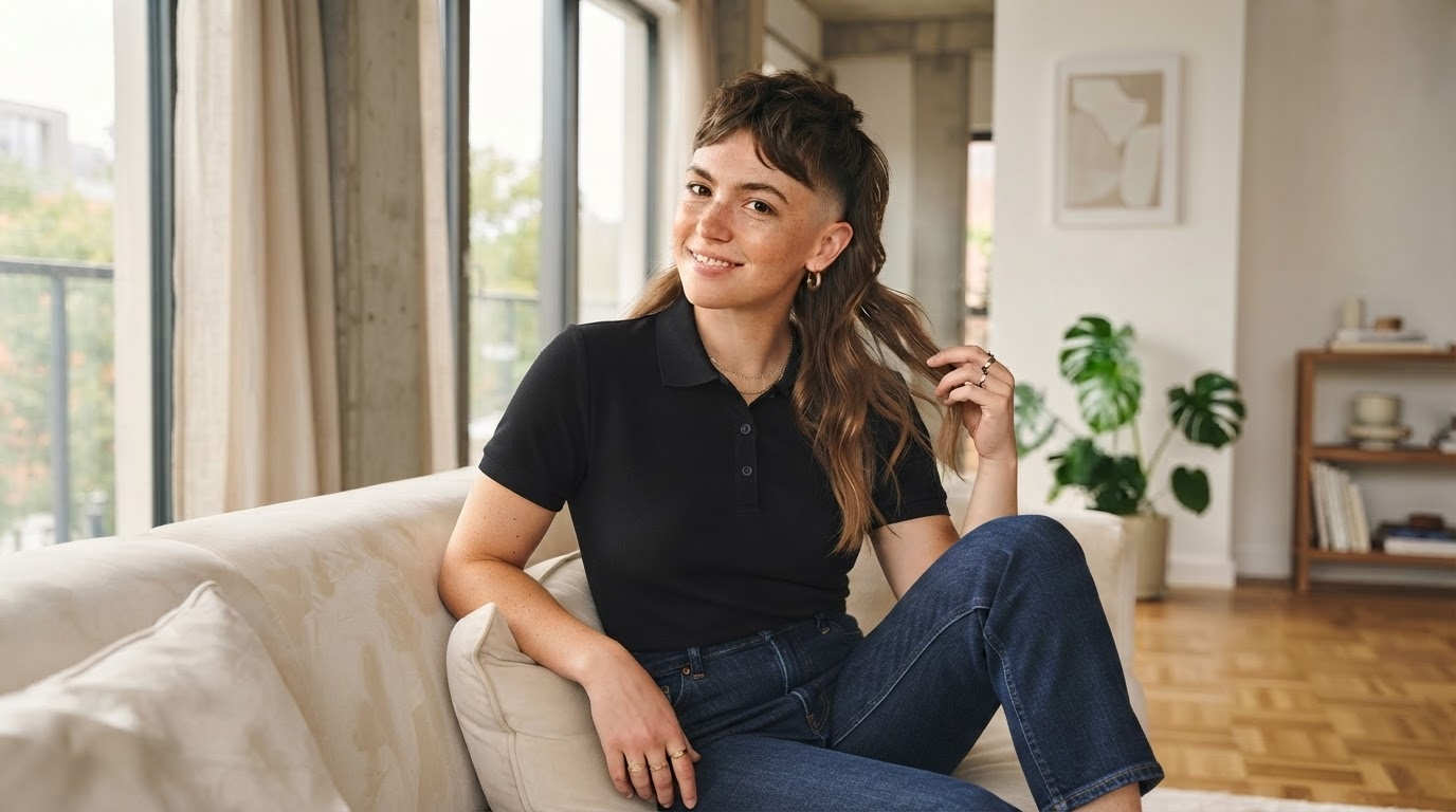 mujer joven con estilo de cabello mullet