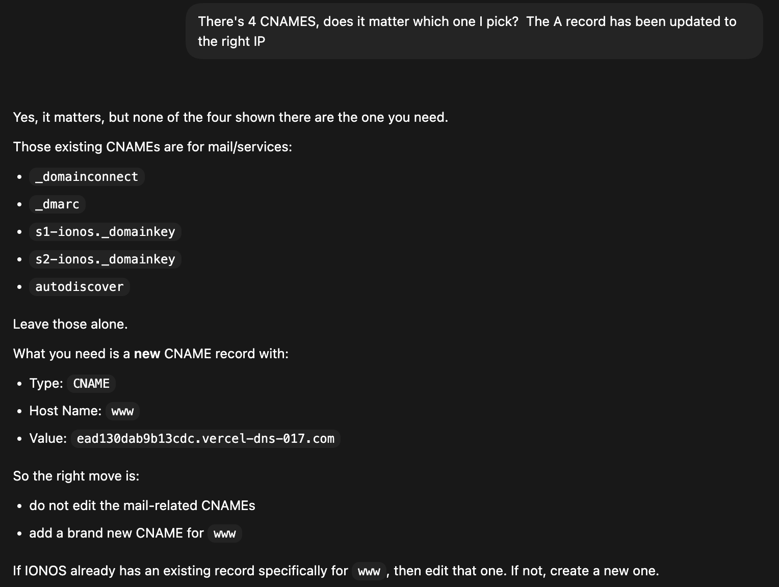CNAME error