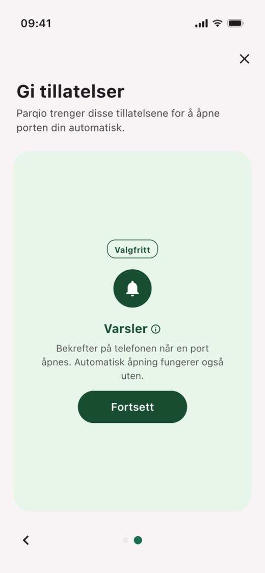 Kortet «Varsler» med merket «Valgfritt» og knappen «Fortsett»