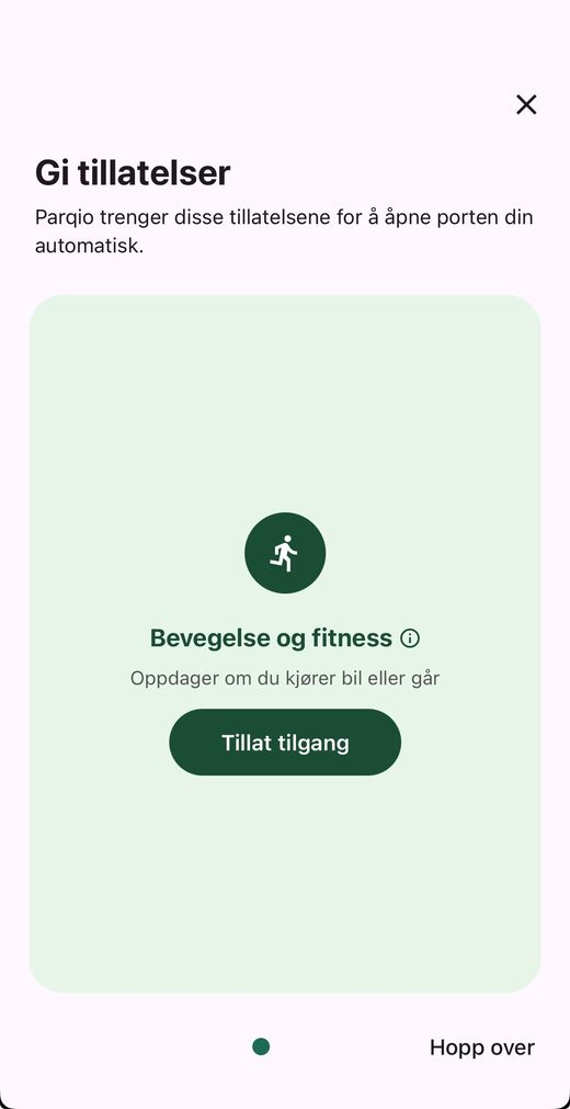 Trinnet «Gi tillatelser» for «Bevegelse og fitness» med knappen «Tillat tilgang»